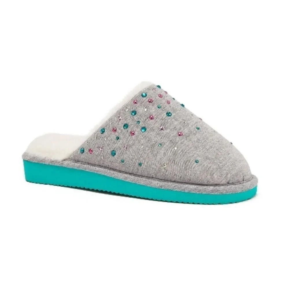 Justice Girls Graphic Slip On Sparkling Scuff Slippers Shoes Size 4/5